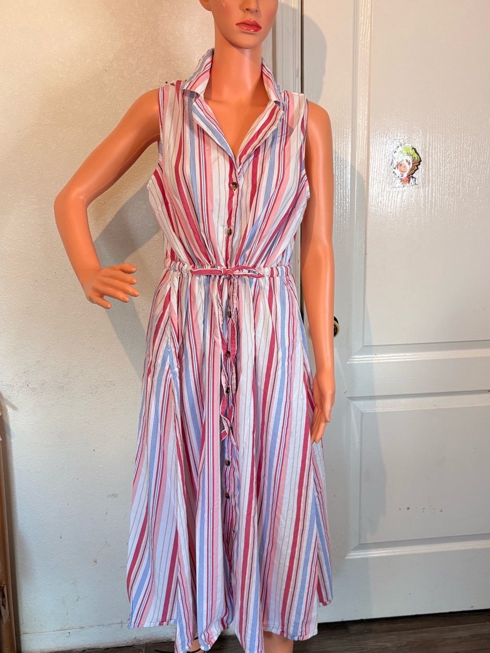 croft & barrow Sleeveless Striped Button-Front Midi Dress in Red, Pink & Blue